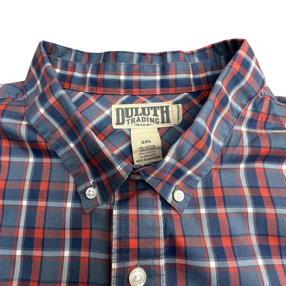 Duluth Trading Co Shirt Mens 2XL Blue Plaid Stretch Button Down Long Sleeve - Picture 4 of 11